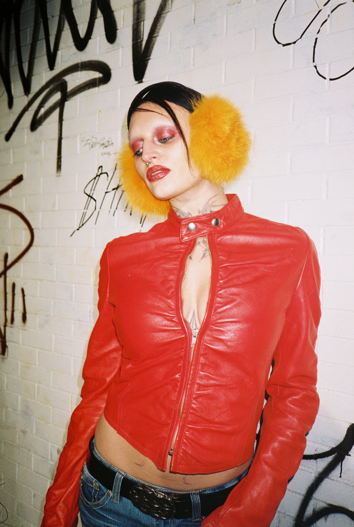 Italian red leather jacket in size Small