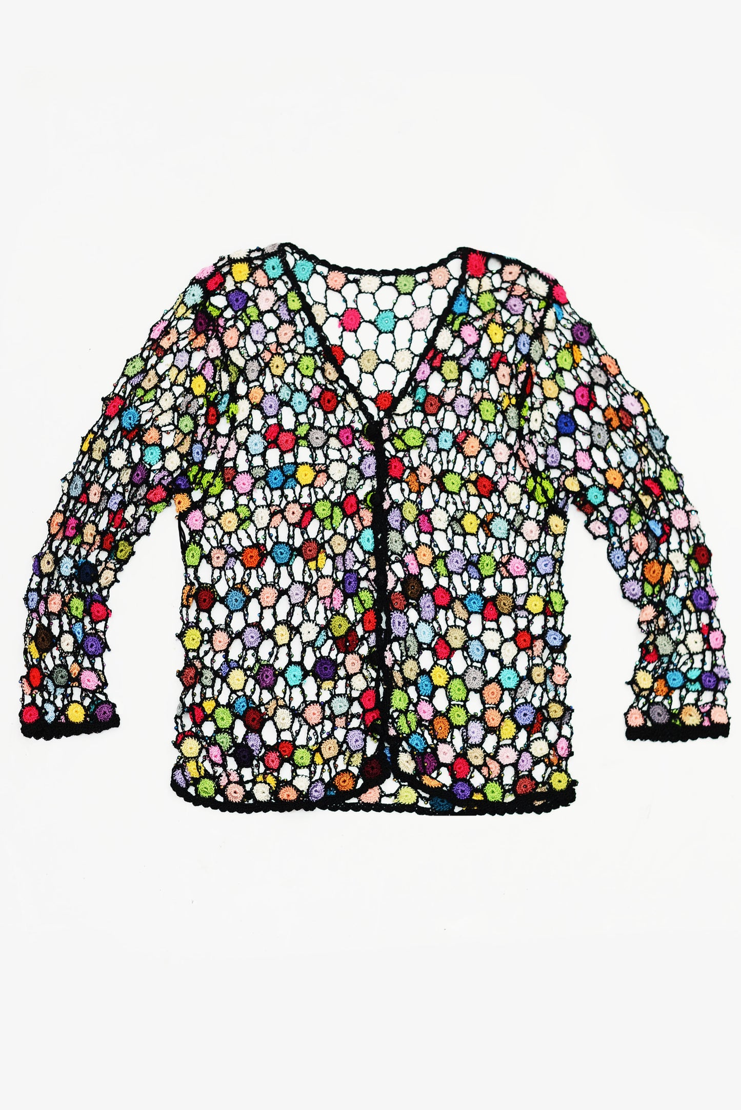 Vintage Nineties open knit Crochet cardigan color bided