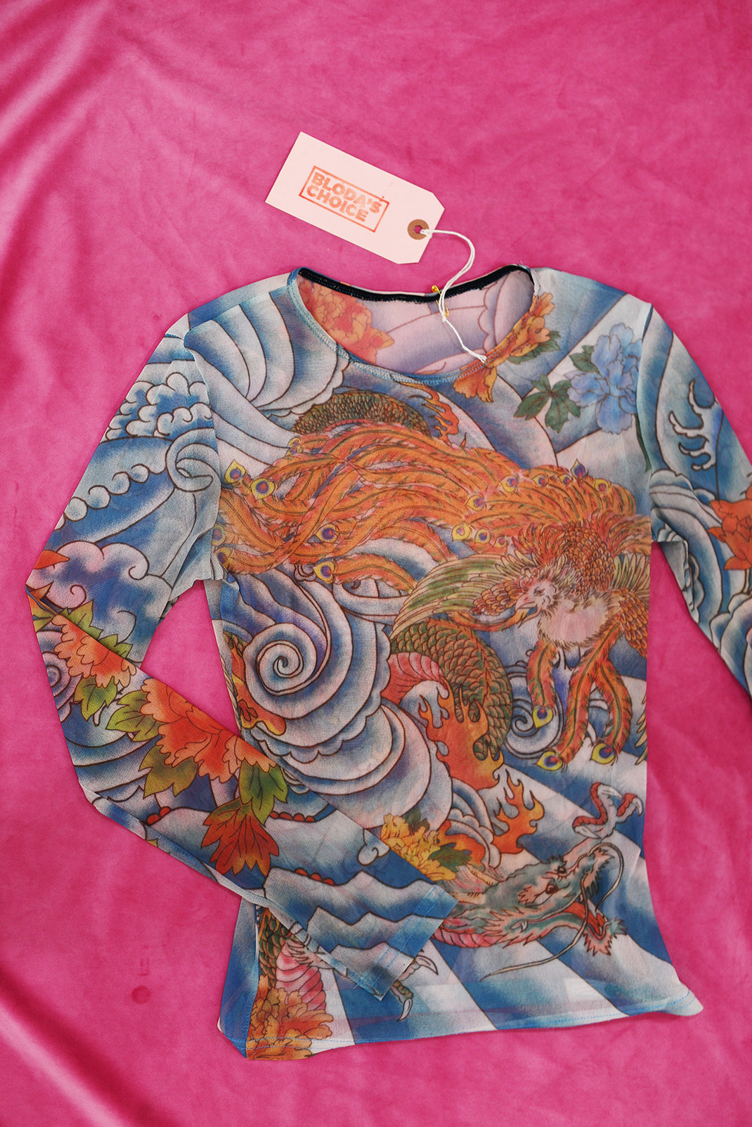 Tattoo mesh top Y2K made in USA