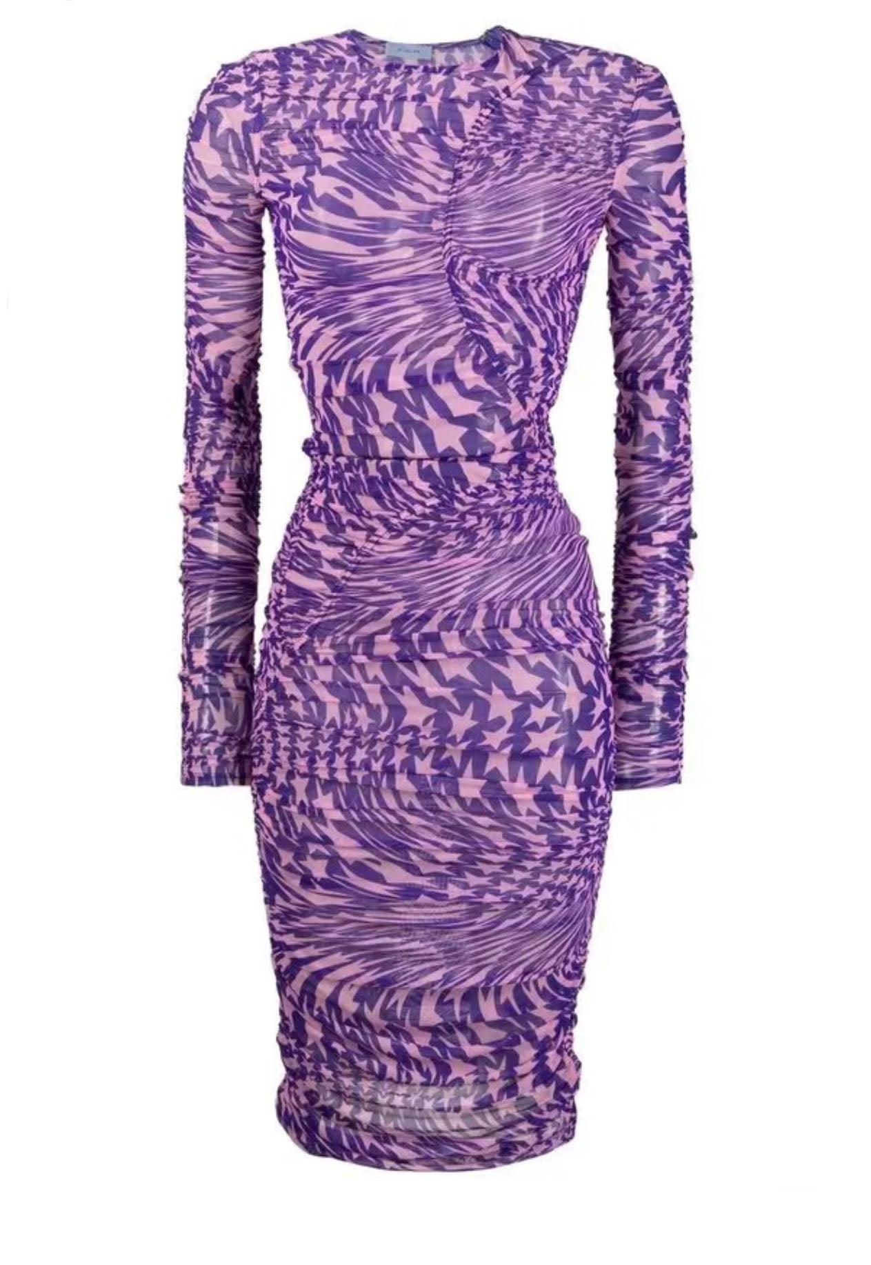MUGLER purple star rushed dress