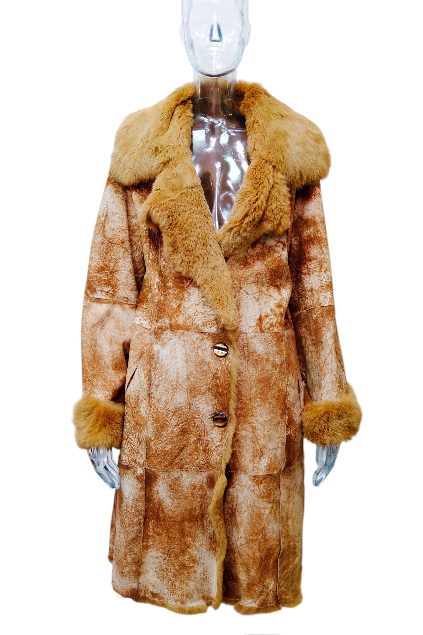 Italian Vintage leather goat coat with fur in size M