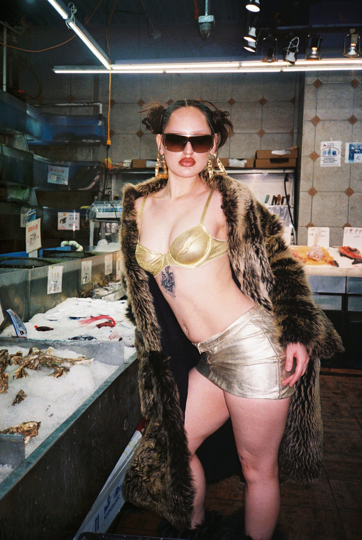 Roberto Cavalli gold micro leather skirt