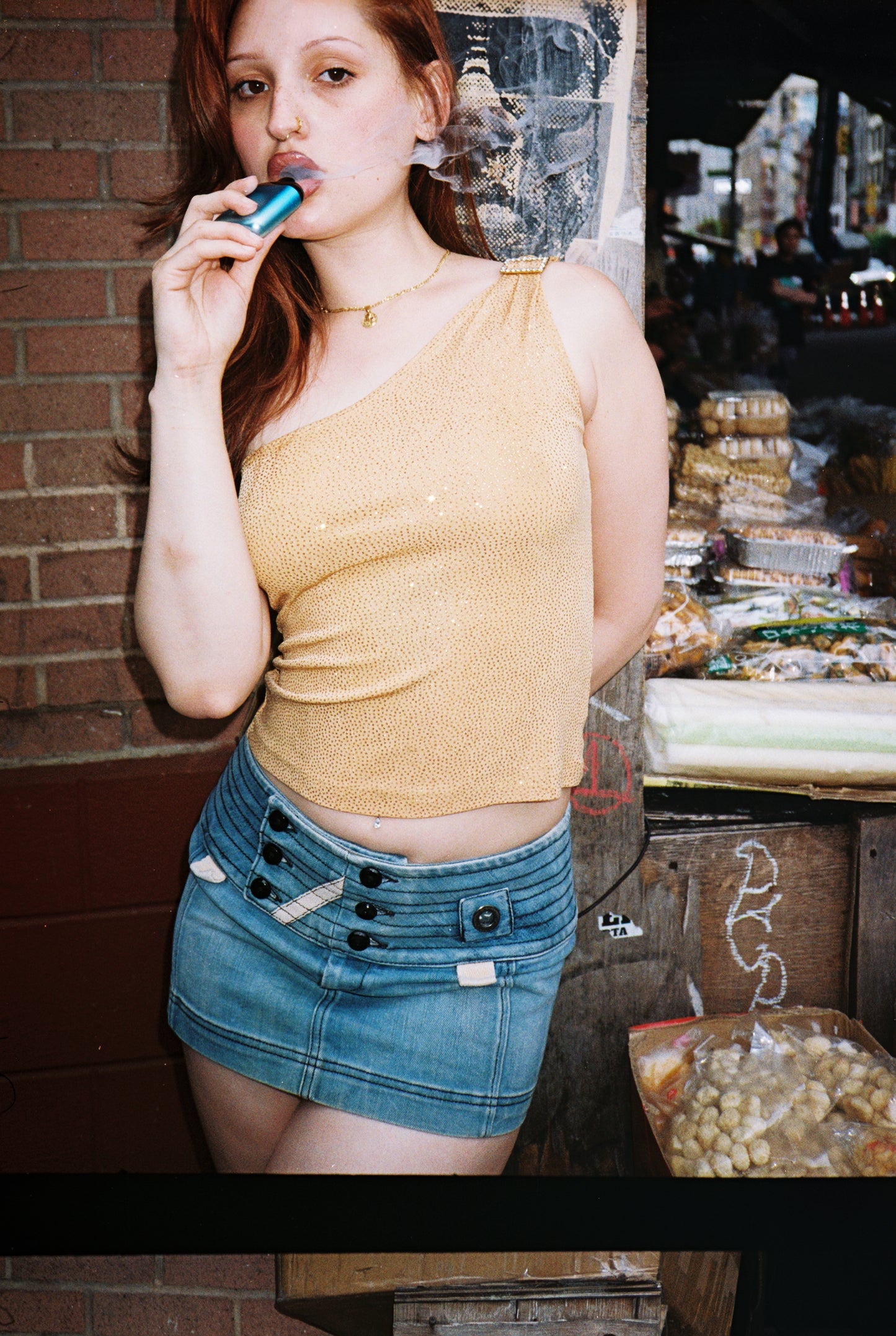 Y2K asymmetric top with buckle