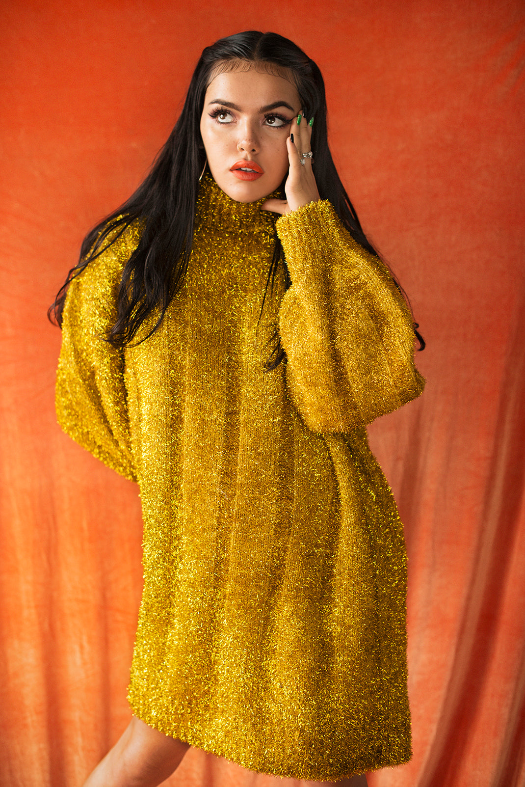 Oversize gold sweater/dress
