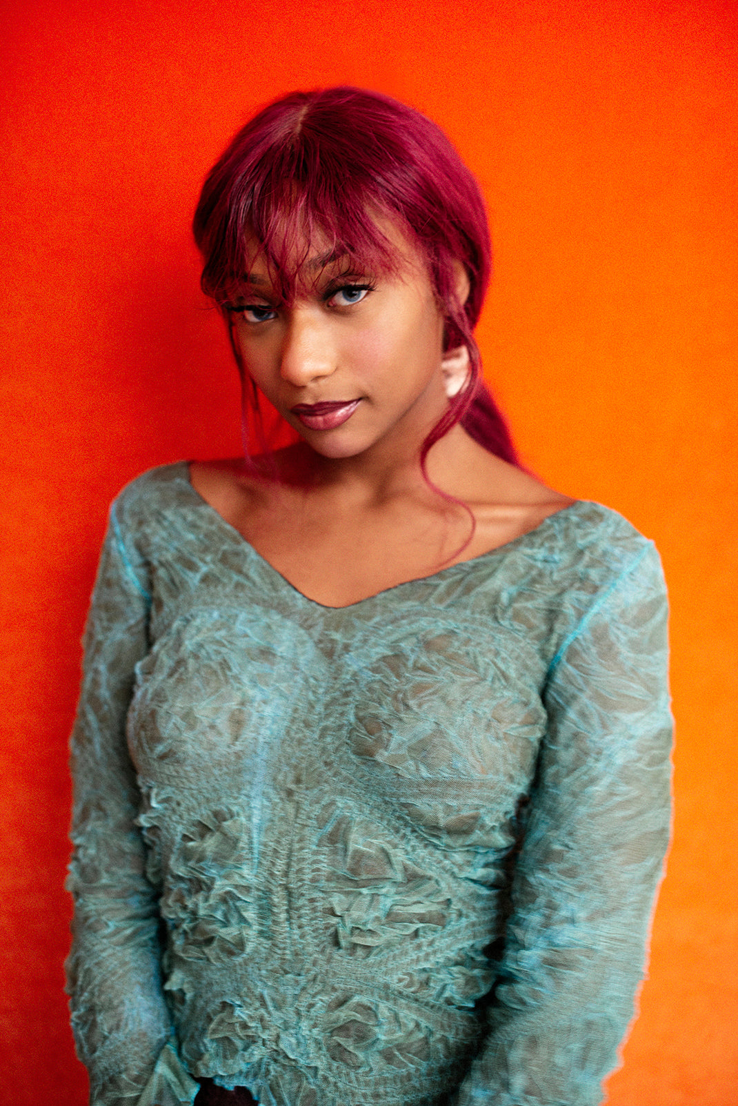 Pleated vintage mesh top