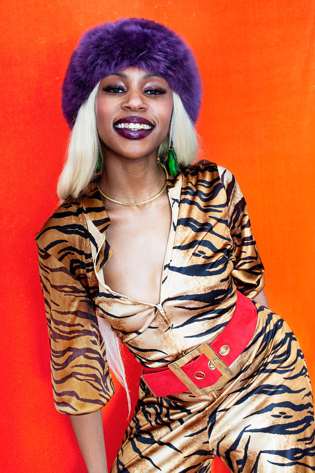 Tibetan lamb fur purple hat