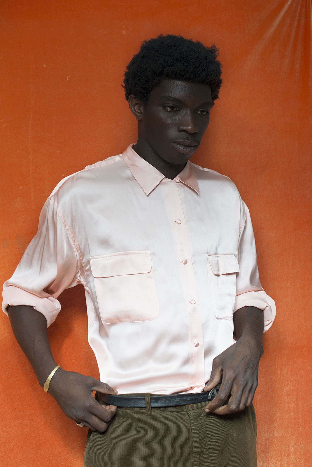 light pink silk shirt