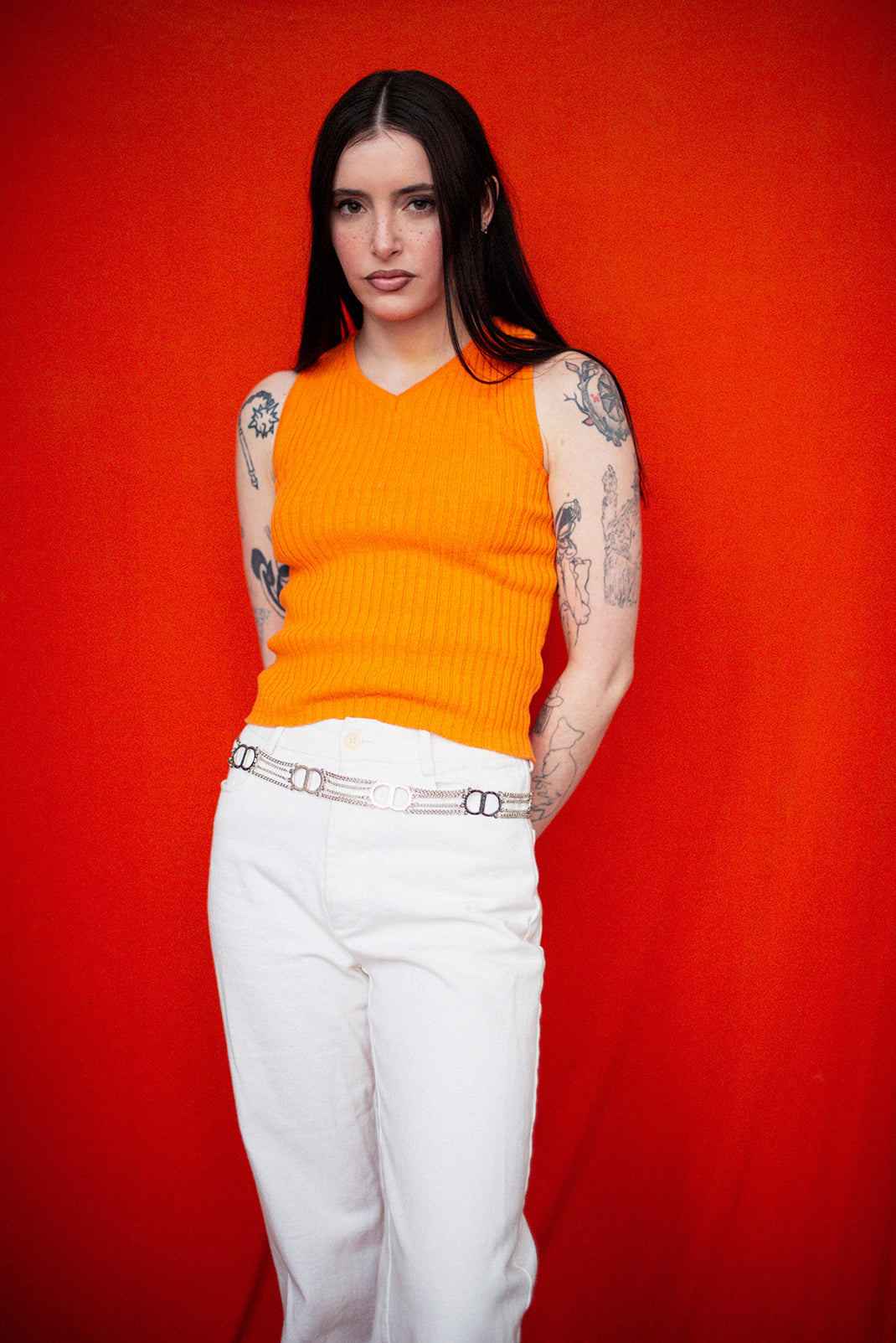 Super orange cotton tank top Y2K