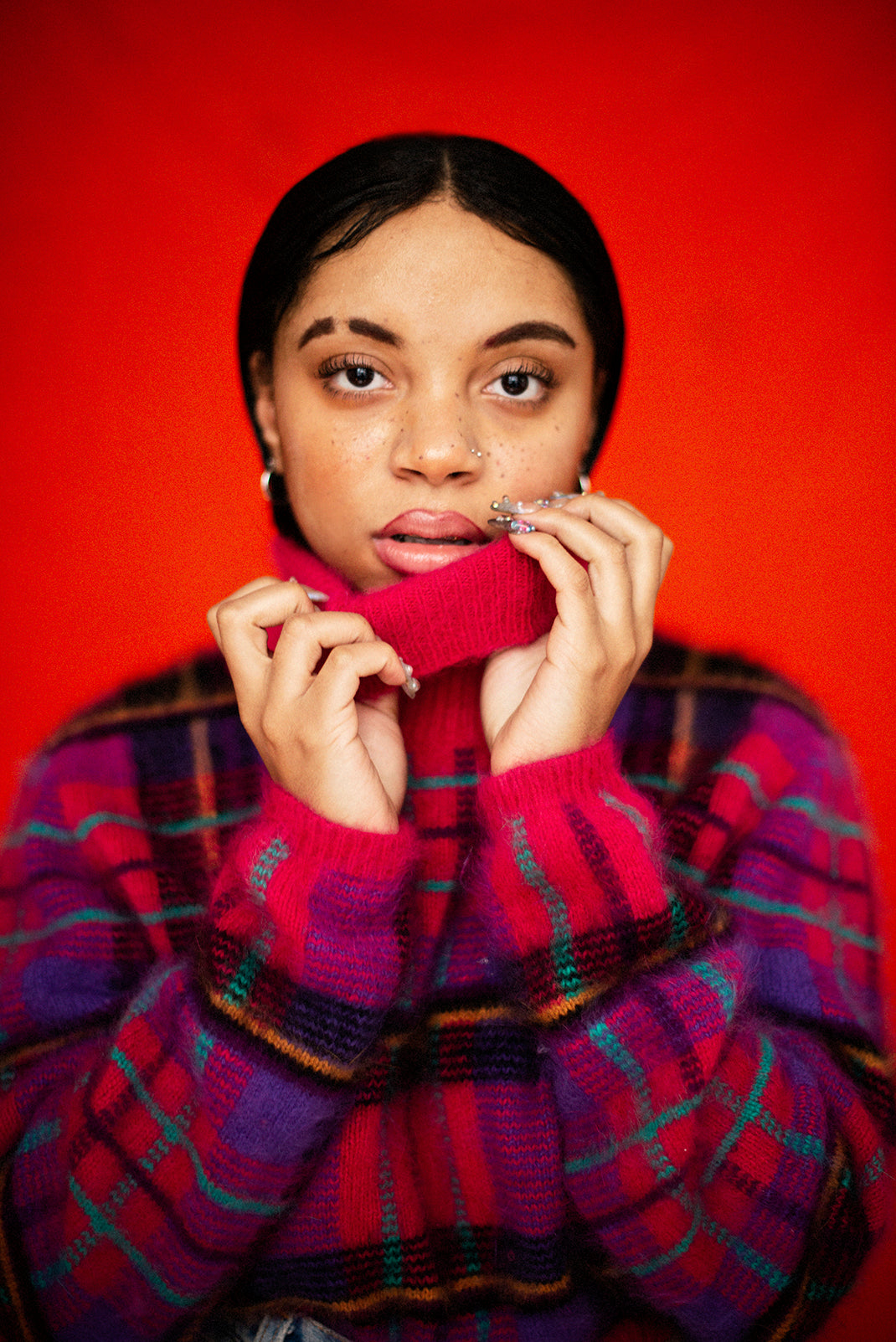 Cropped pink turtleneck