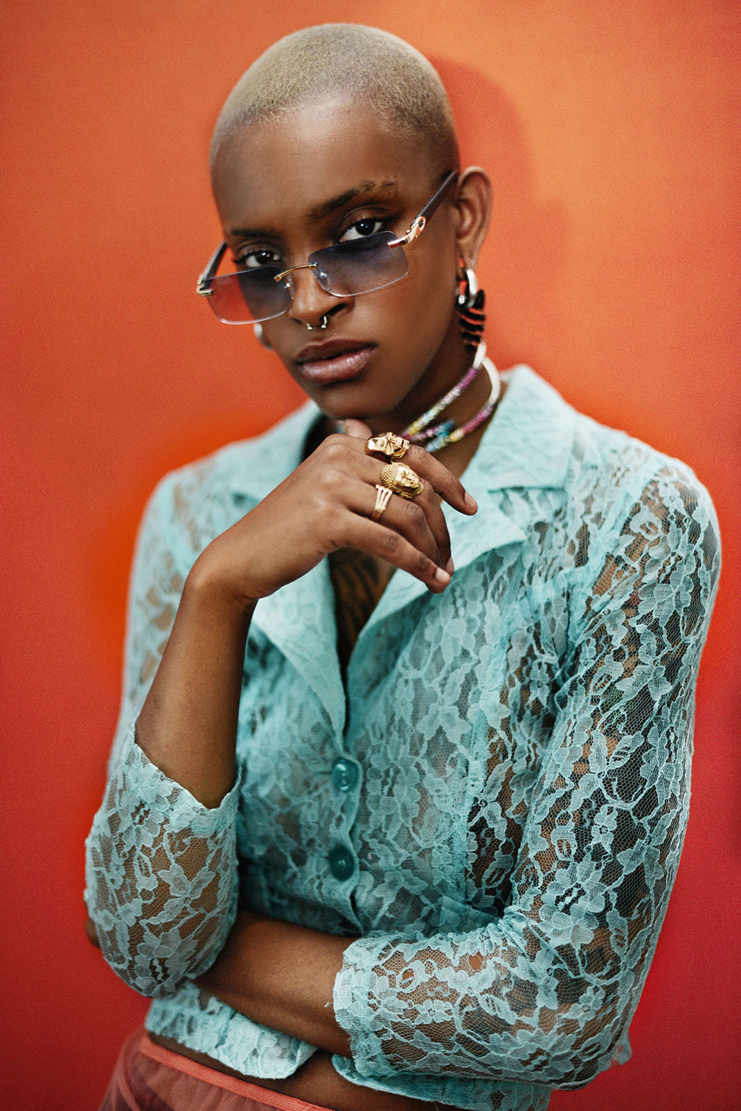 LACE CYAN BUTTON UP JACKET