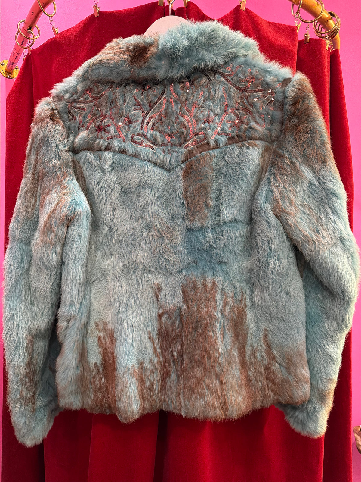 Vintage rabbit green fur in Size Medium