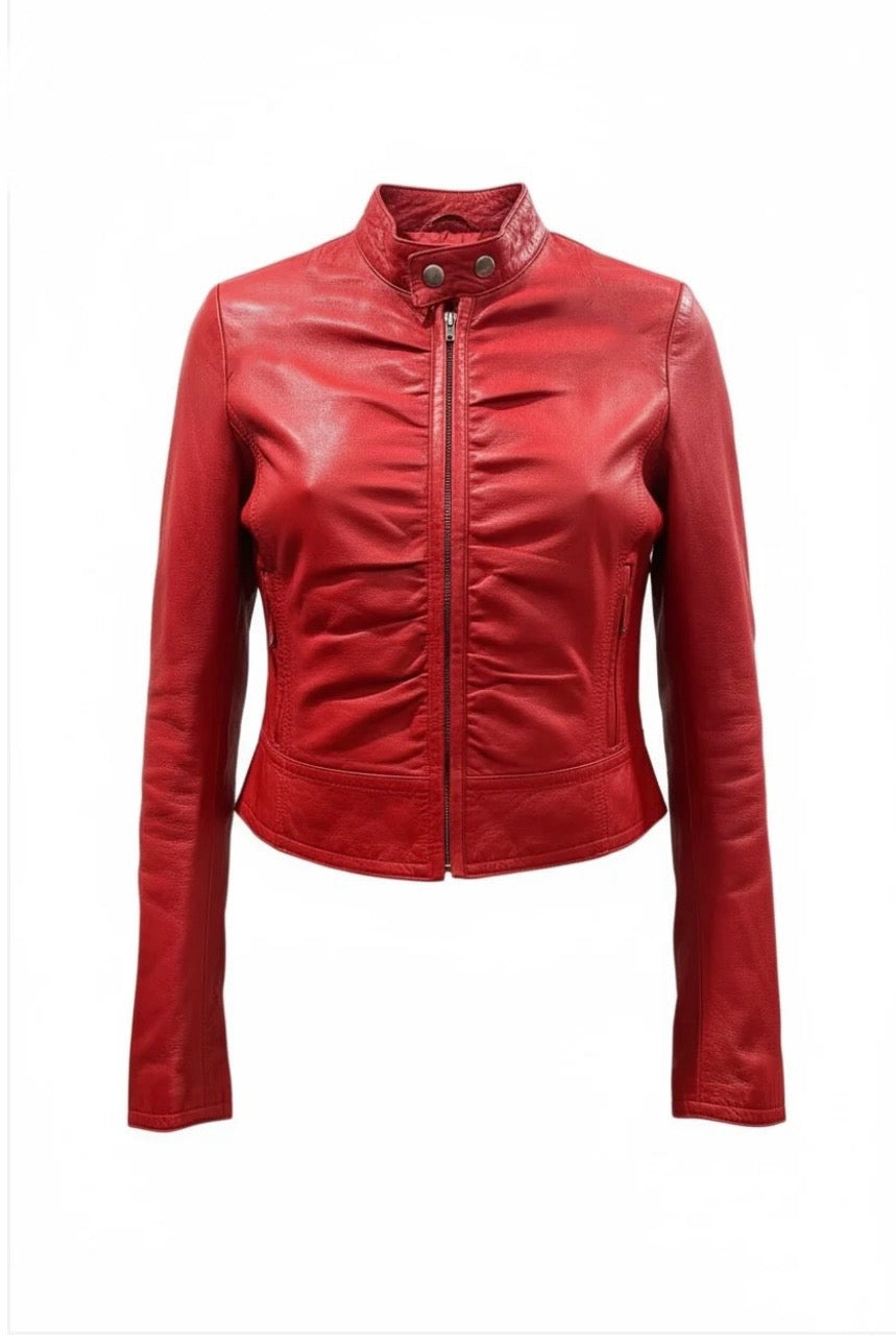 Italian red leather jacket in size Small