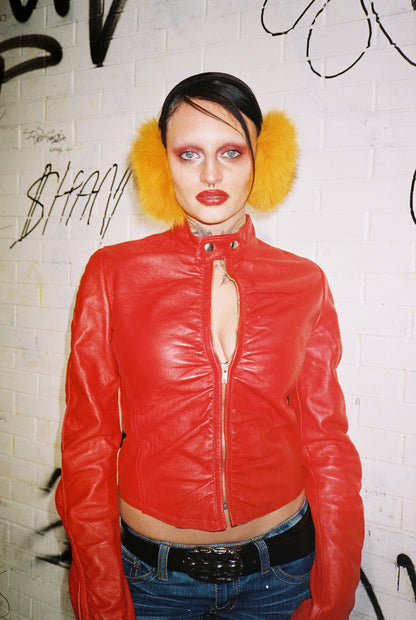 Italian red leather jacket in size Small