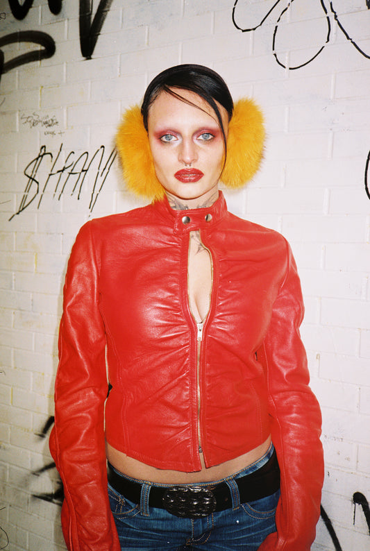 Italian red leather jacket in size Small