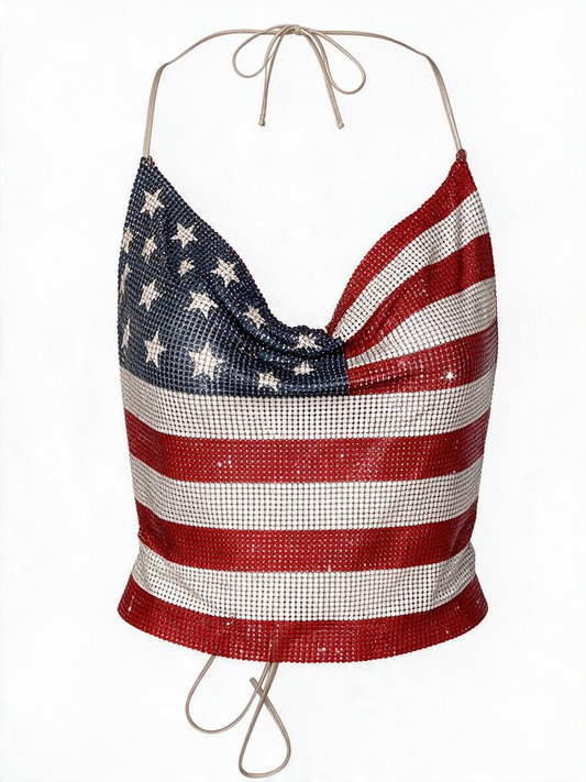 American flag mesh top Y2K