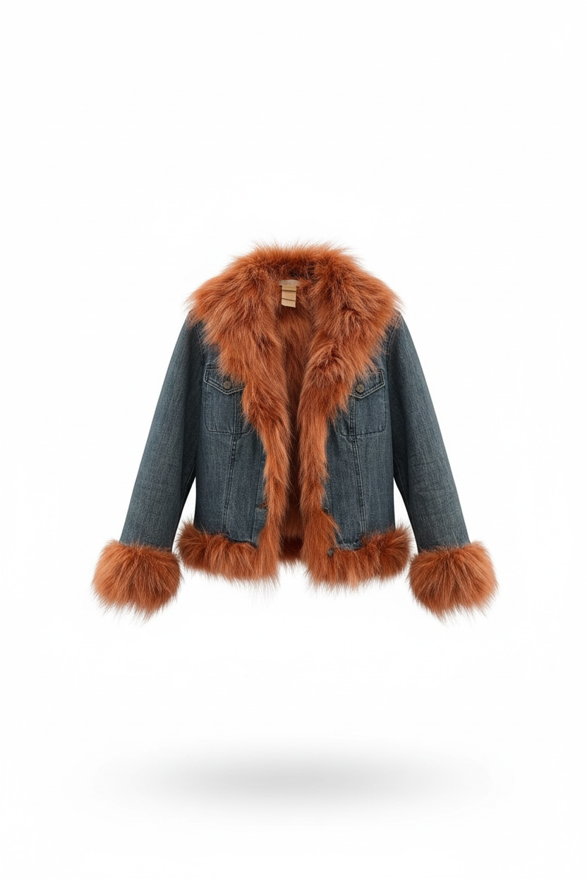 Stunning Italian coyote denim fur jacket in size XS
