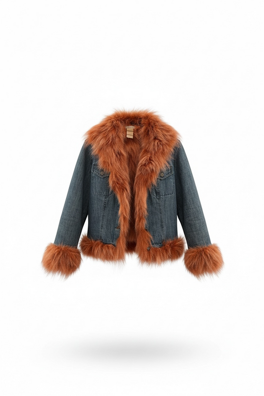 Stunning Italian coyote denim fur jacket in size XS