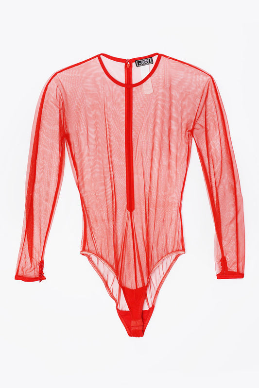 GIANNI VERSACE see through red bodysuit