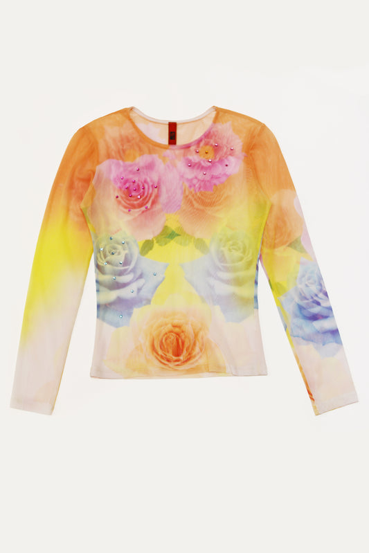 Rare Y2K mesh top with roses print! Size S/M