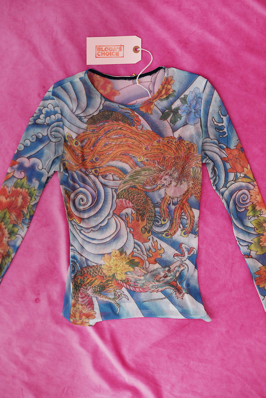 Tattoo mesh top Y2K made in USA