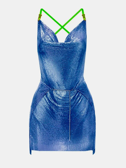 POSTER GIRL iconic metal mesh dress in size Small