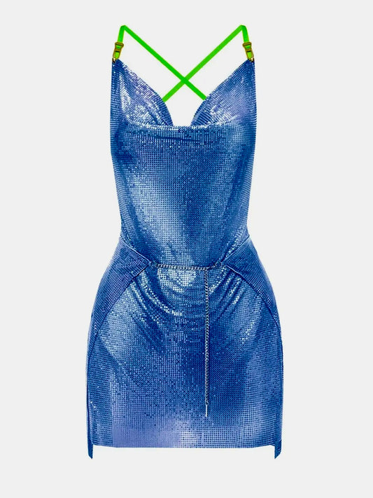 POSTER GIRL iconic metal mesh dress in size Small