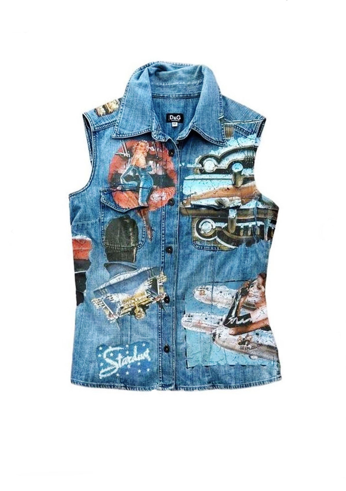 D&G vintage Y2K pin up girls retro car denim vest