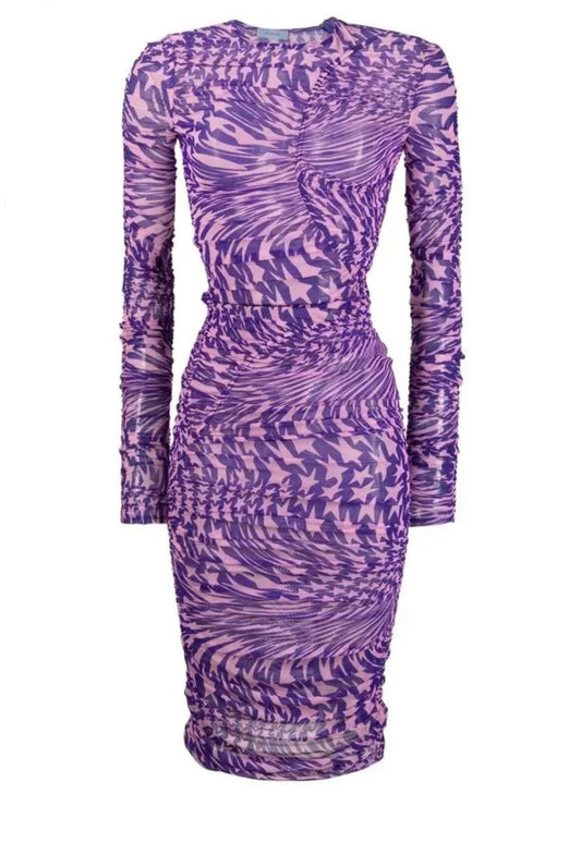 MUGLER purple star rushed dress