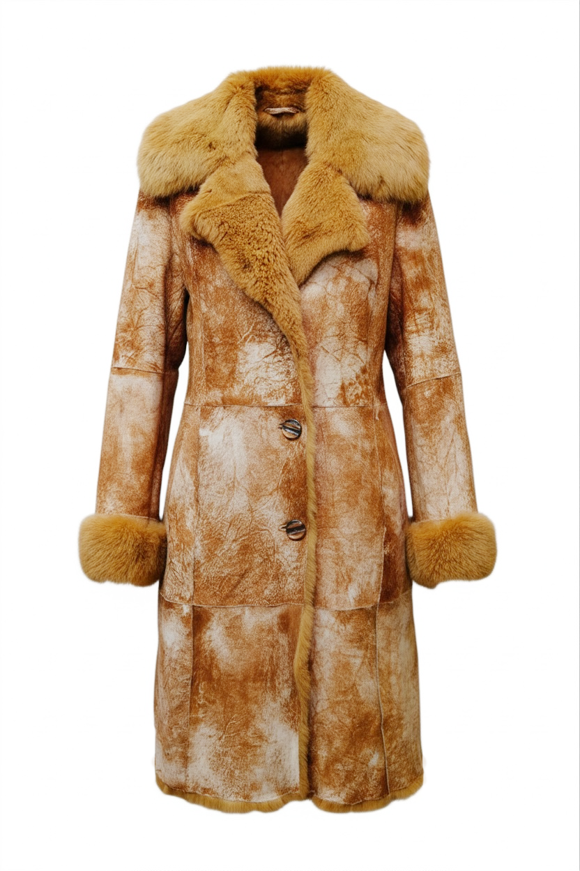 Italian Vintage leather goat coat with fur in size M