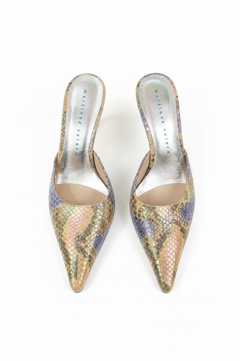 Snake skin kitten heels mules