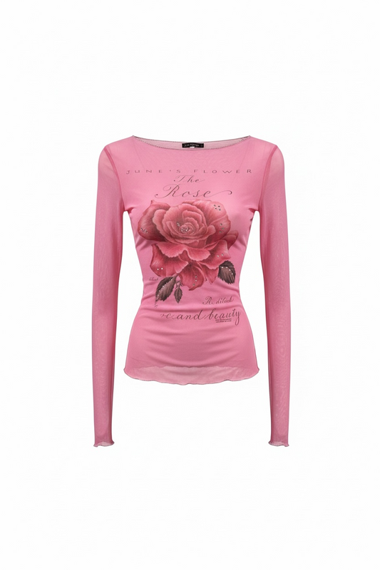 EURO pink mesh top with rose