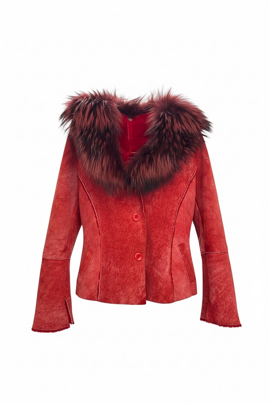 Shearling jacket with fox collar