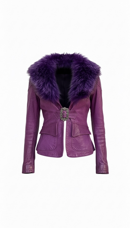 Italian leather jacket with genuine fox collar in size XS