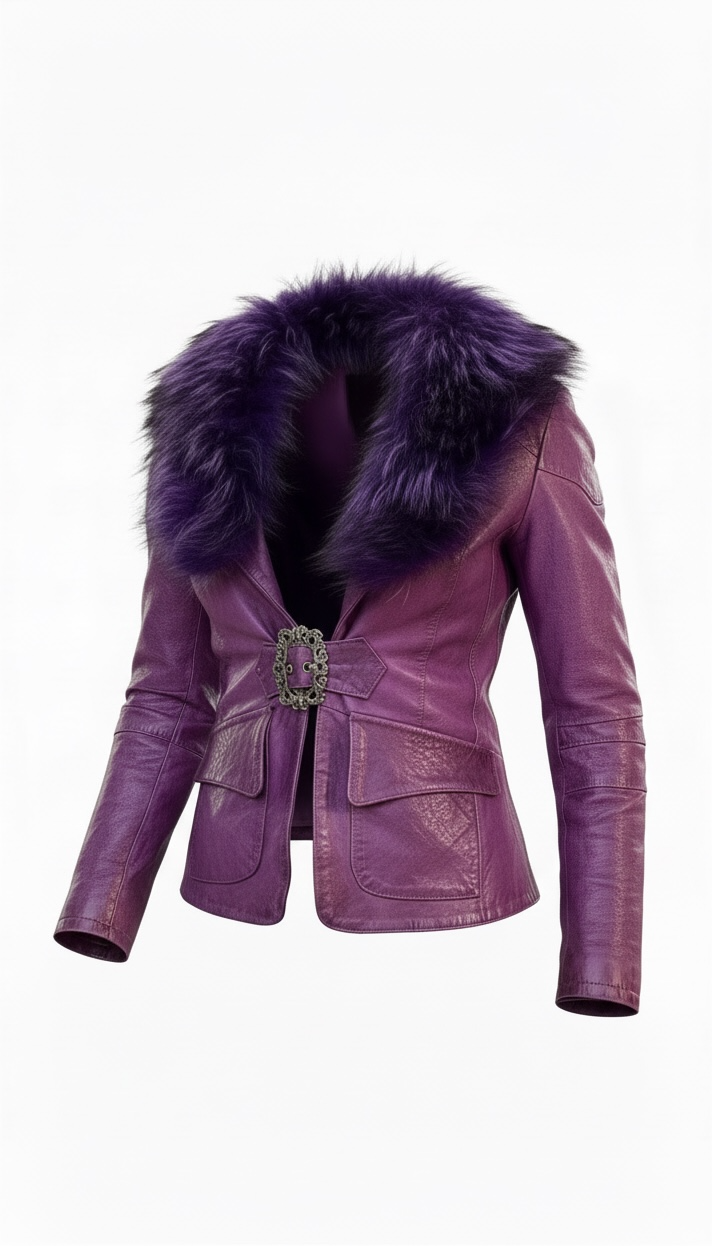 Italian leather jacket with genuine fox collar in size XS