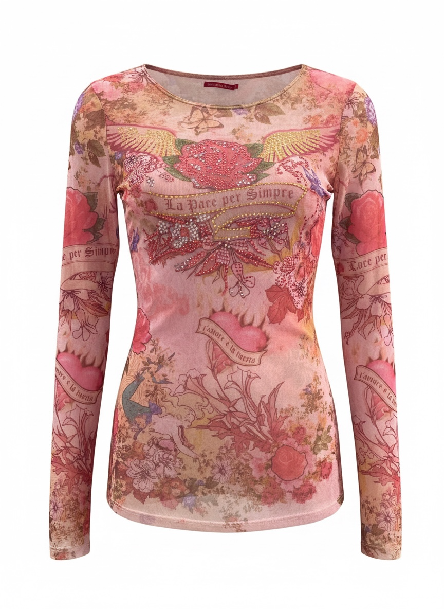 Y2K Rhinestone mesh tattoo top in Size: Medium