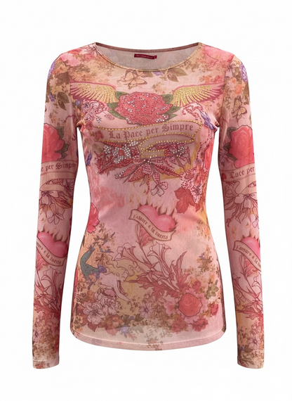 Y2K Rhinestone mesh tattoo top in Size: Medium