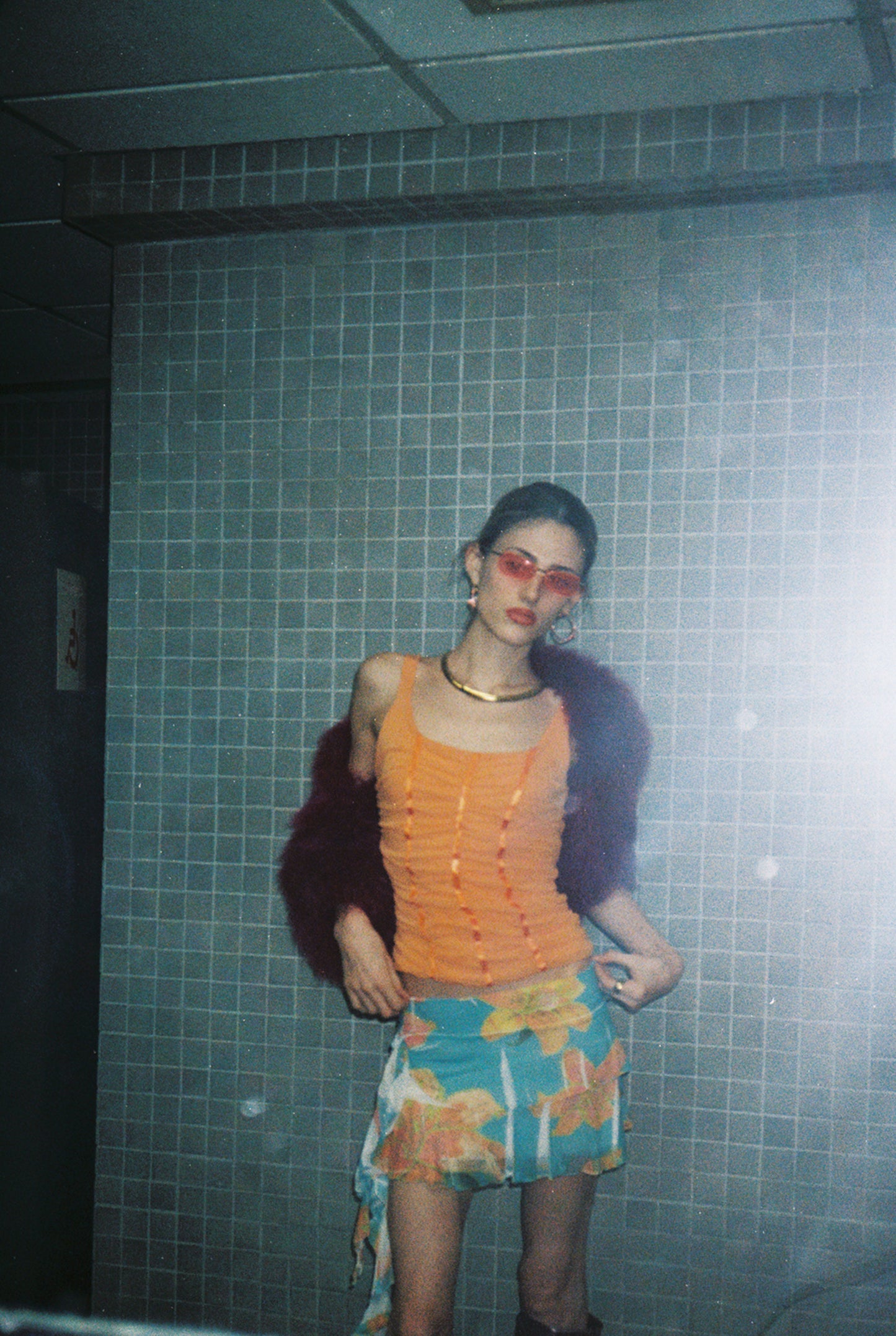 Italian orange mesh top in Size S