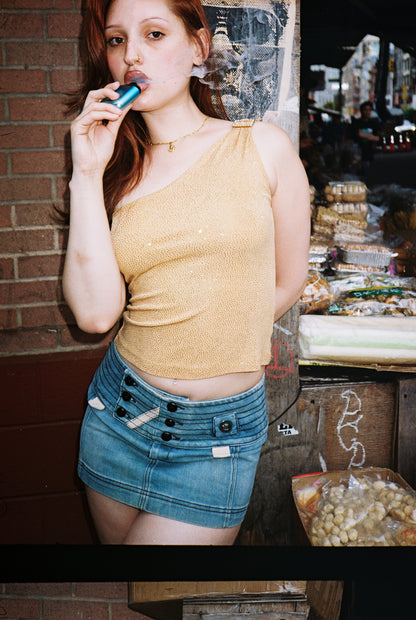Y2K asymmetric top with buckle
