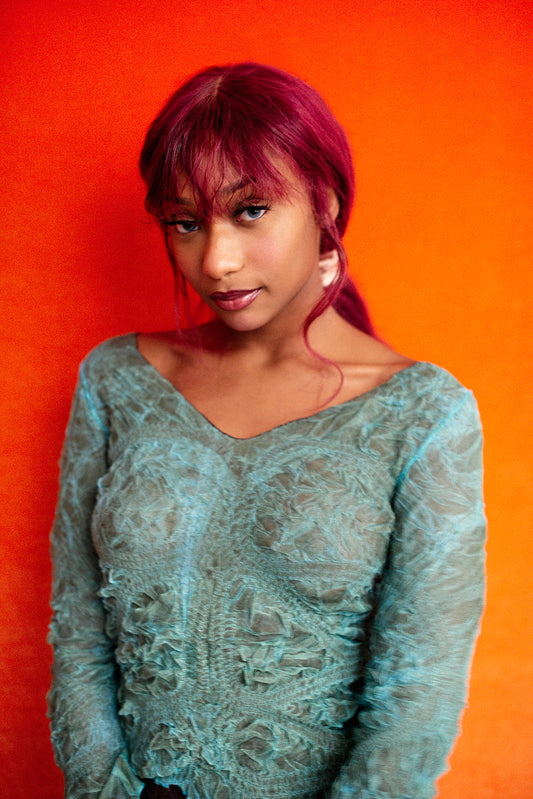 Pleated vintage mesh top