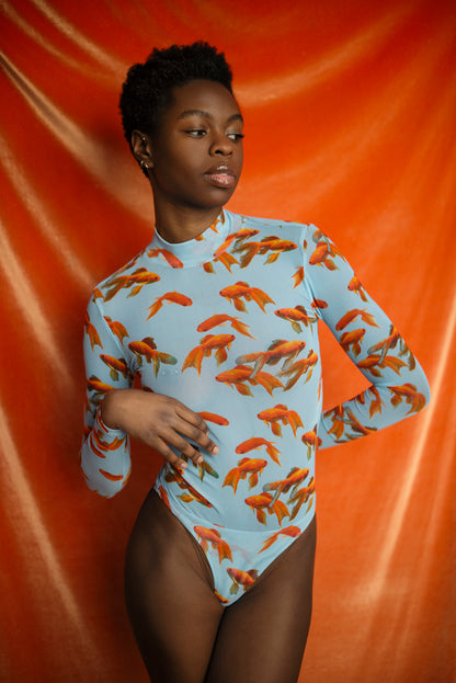 SARA SHAKEEL X BROWNS goldfish mesh body suit