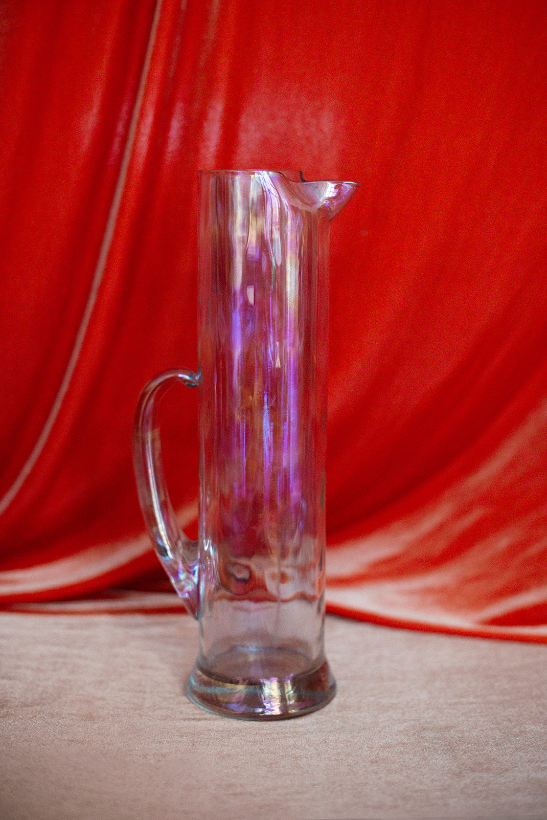 Iridescent glass pitcher