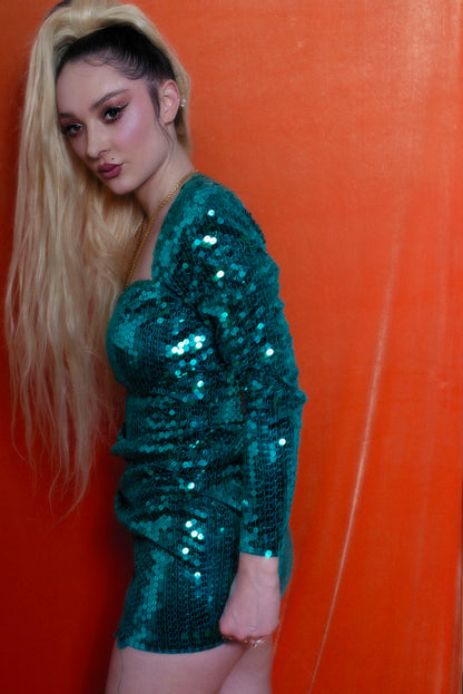Emerald sequin dress from 80s