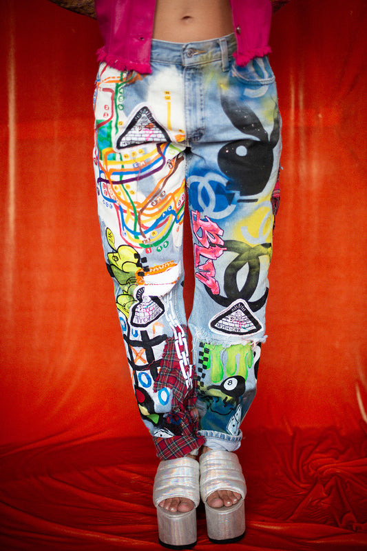 Denim pants hand painted