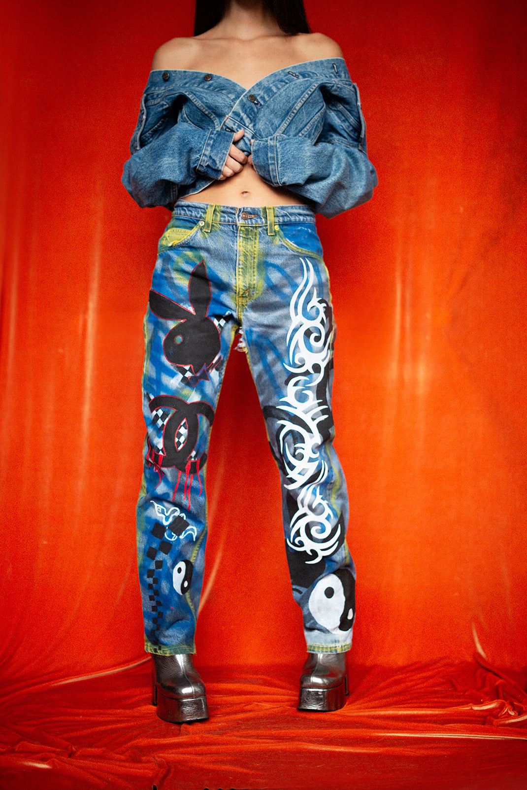 Denim pants hand crafted by Barbara Baughman